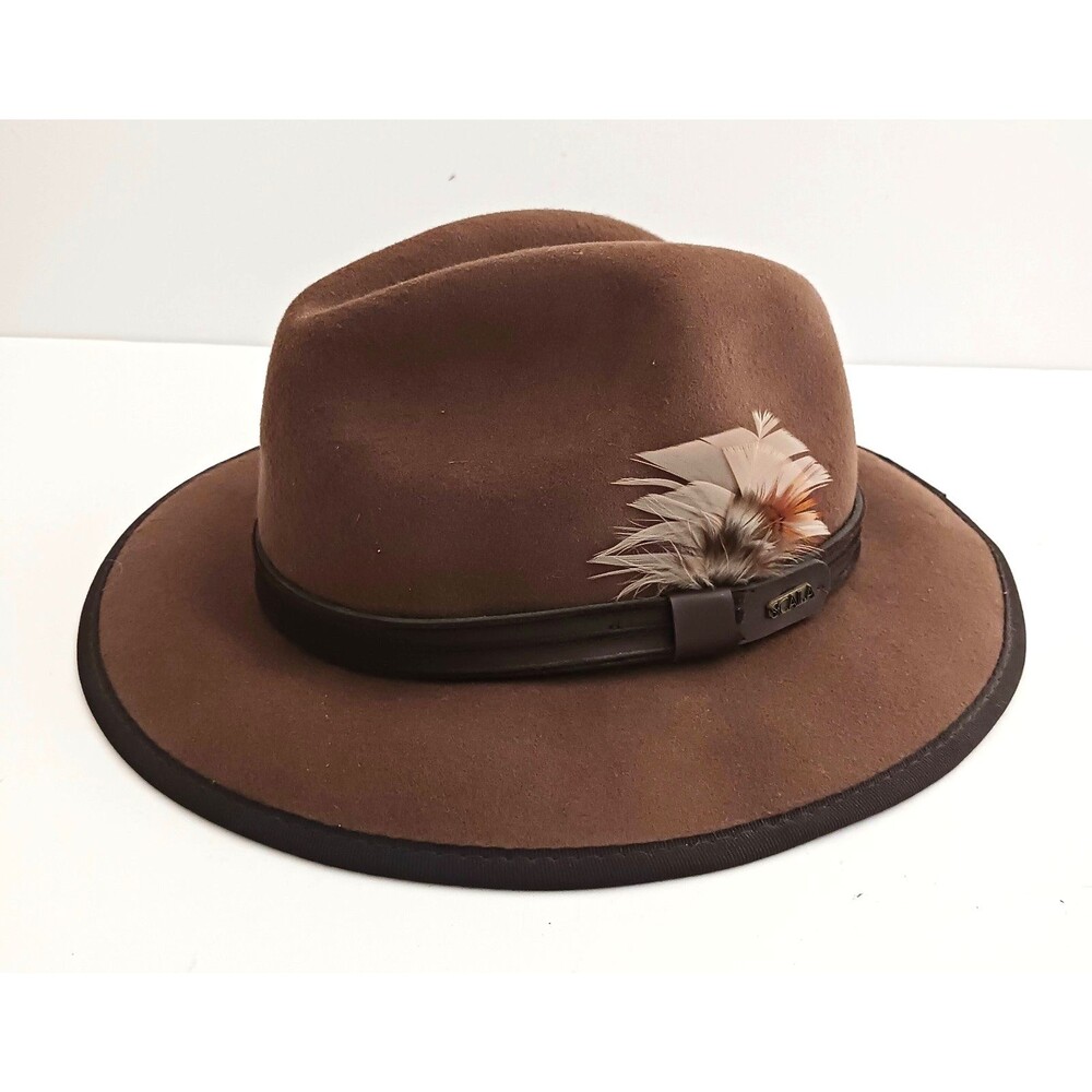 Scala Classico Khaki Brown Wool Felt Fedora Crushable Sz M